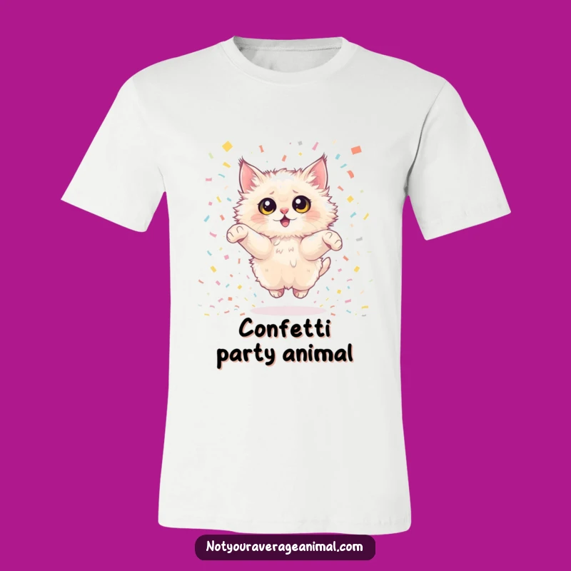 Funny Cat T-Shirt: Joyful Confetti Leap, Oversized Eyes Tee Gift