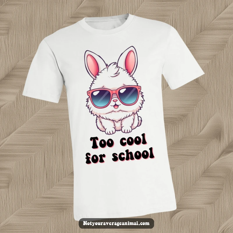 Funny bunny t-shirt with a fluffy rabbit wearing oversized sunglasses, looking effortlessly cool and stylish, ideal for casual wear.