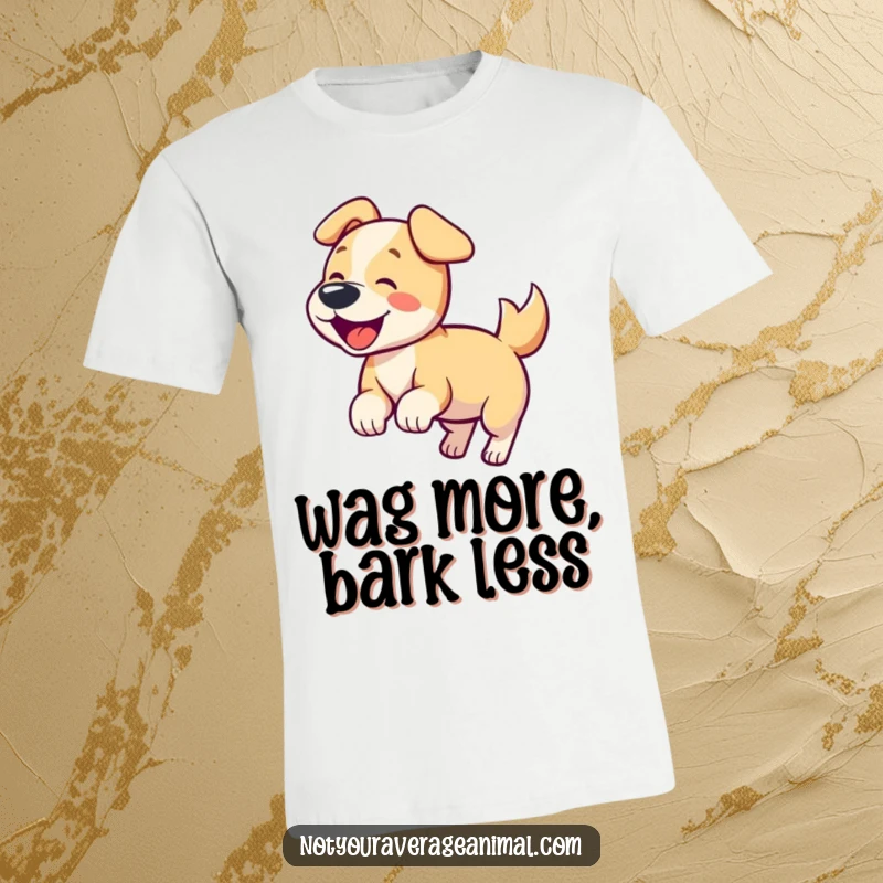 Funny dog t-shirt featuring a happy dog wagging its tail and barking, symbolizing pure joy and energy.
