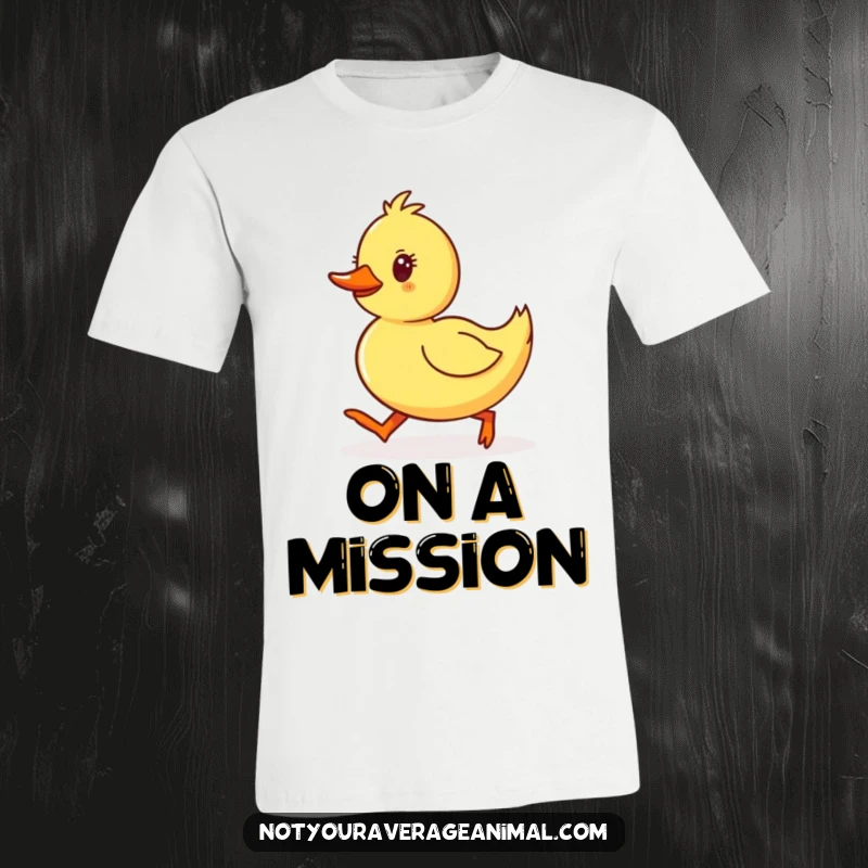 Funny Duckling T-Shirt showcasing a small, yellow duckling waddling with determined, happy steps, symbolizing perseverance with a smile.