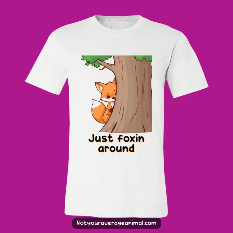 Funny Fox T-Shirt - Playful Bushy Tail Peeking Tee for Humorous Style