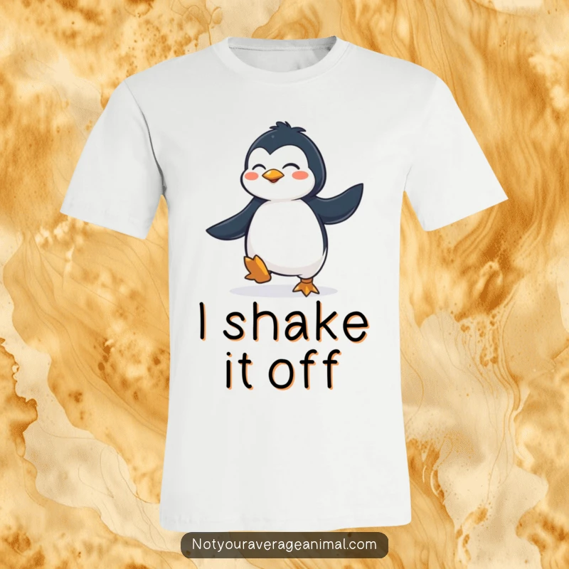 Funny T-Shirt: A determined penguin enthusiastically performing a joyful jig, radiating happiness and a free spirit.