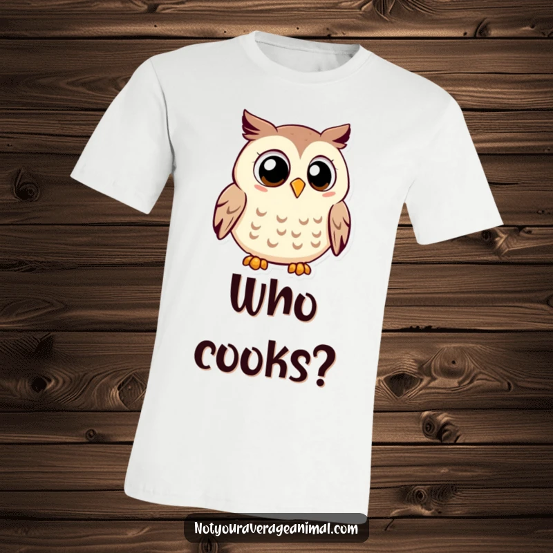 Funny owl t-shirt depicting a smiling owl with large eyes, contentedly hooting amidst the night.