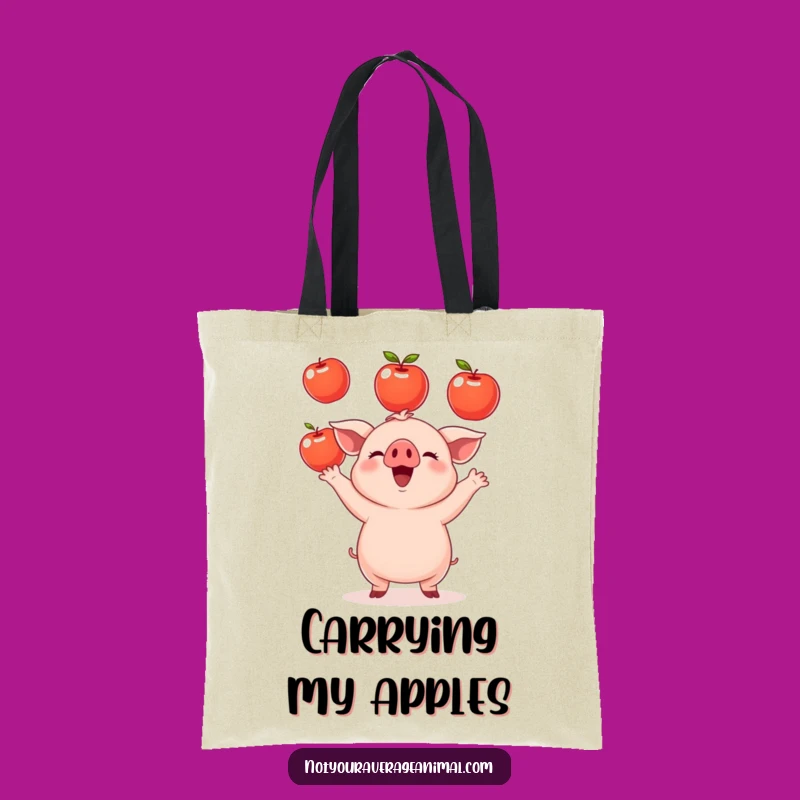 Funny Piglet Tote Bag: Juggling Apples, Farm Style Carry-All Gift