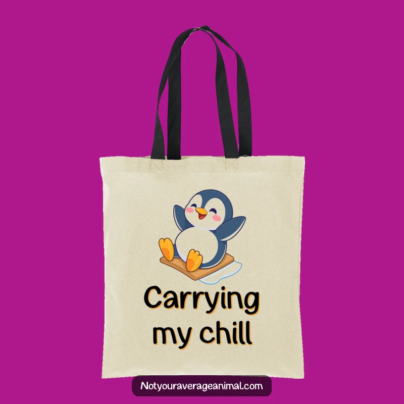 Funny Penguin Tote Bag: Happy Slider for Winter Errands & More Gift