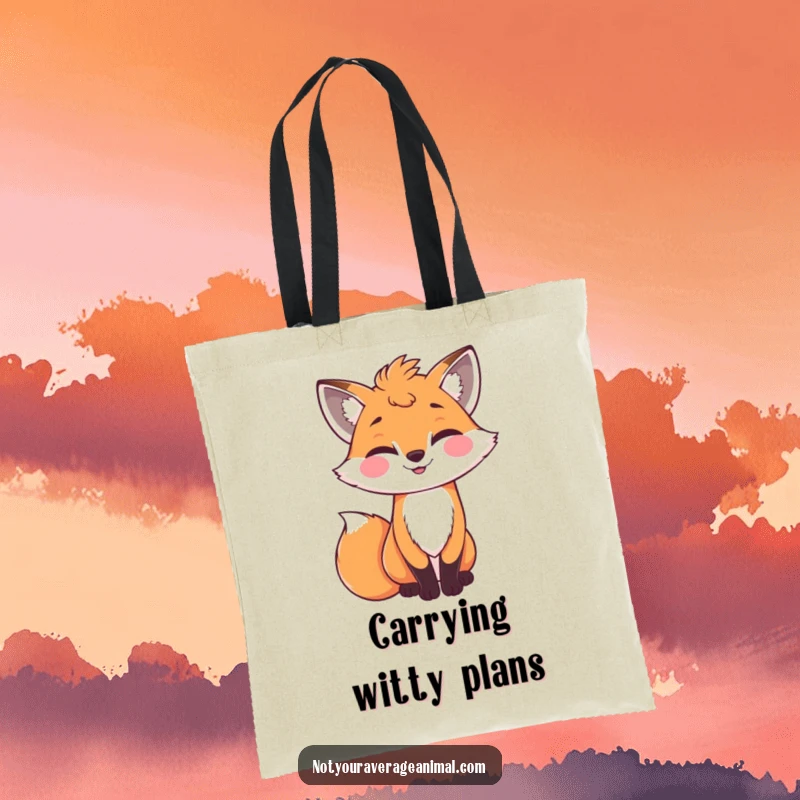 Funny bright fox with a bushy tail winking, a humorous tote bag for shoppers.
