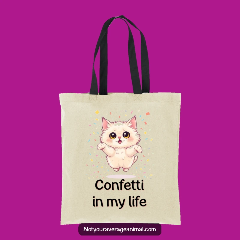 Funny Cat Tote Bag: Joyful Leap Design, Festive Carry-All Gift