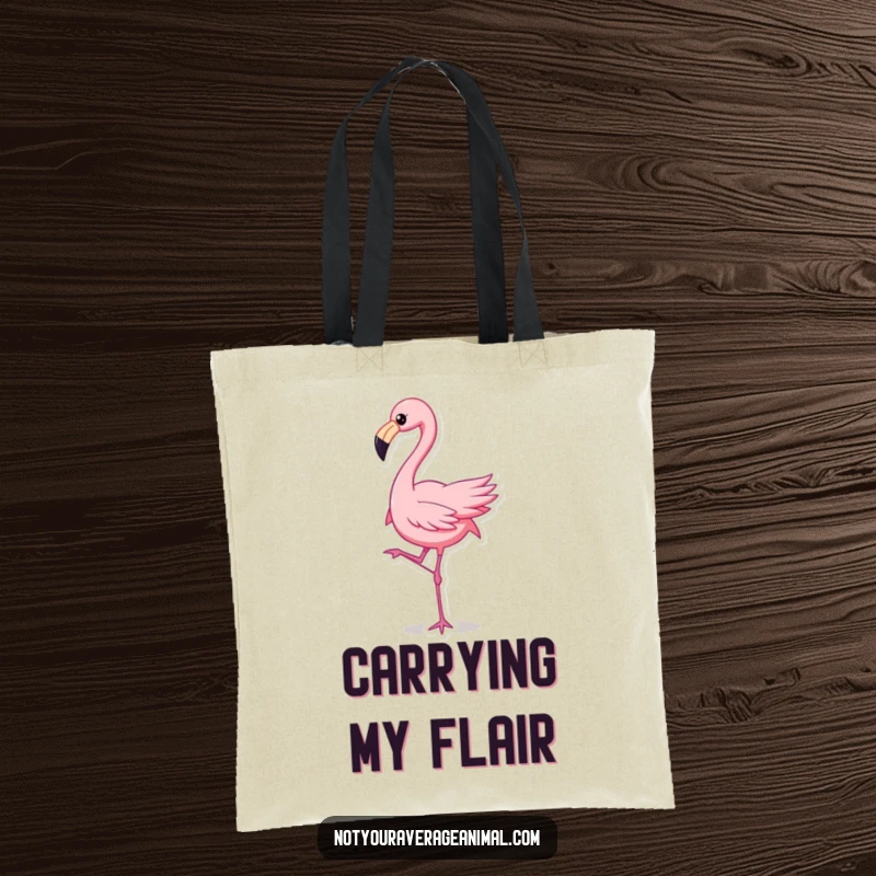 Funny flamingo dancing on a tote bag, perfect for vibrant humor and a funny gift.
